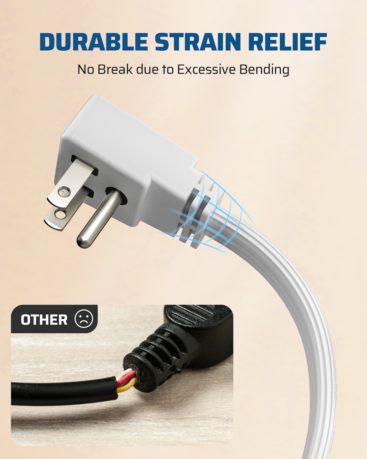 DEWENWILS 1FT Flat Plug Extension Cord 3-Pack, Space Saving, 14/3 SPT-3, 15A