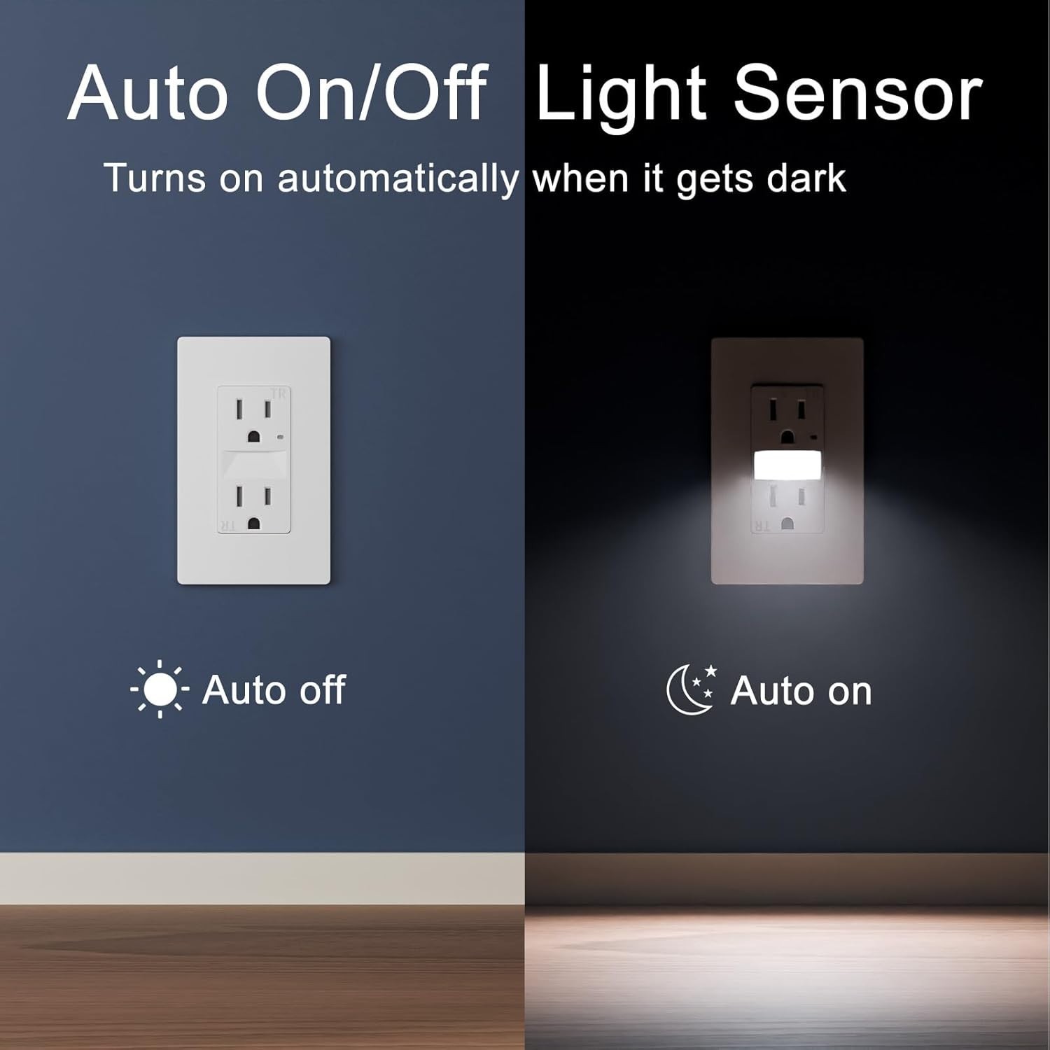 6Pack 15AMP outlet with night light Dusk to Dawn 6000K Cool White TR ETL Listed