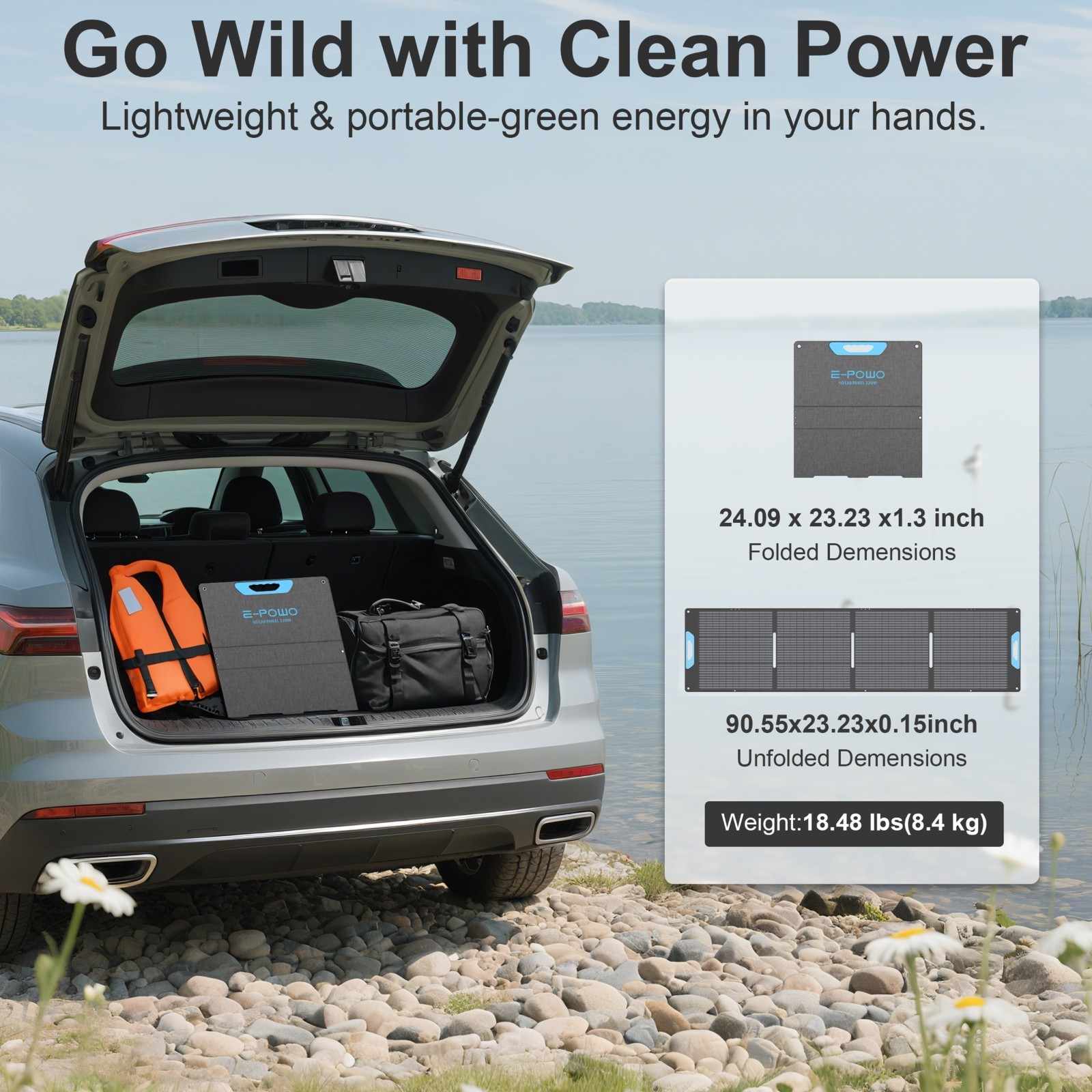 E-POWO Foldable Solar Panel 110W 220W 400W for Jackery Portable Power Station