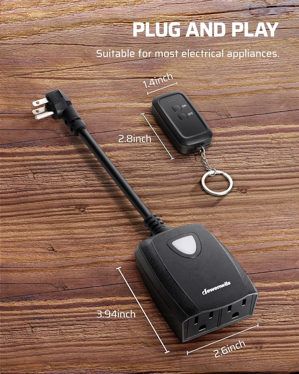 DEWENWILS Wireless Remote Control Outlet Outdoor Electrical Plug in Light Switch