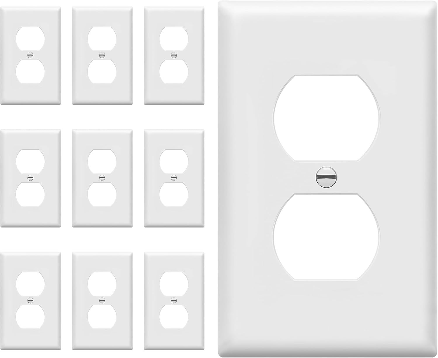 Fade-Resistant White Duplex Wall Plates – 10 Pack, Easy Installation Included
