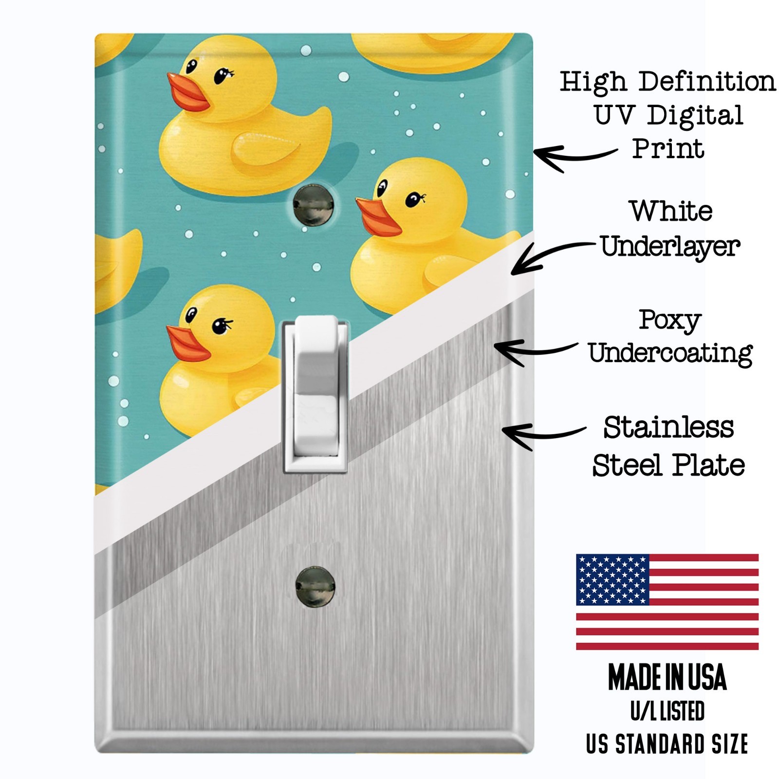 Metal Light Switch Outlet Cover Decorative Wall Plate Yellow Rubber Ducks AML214