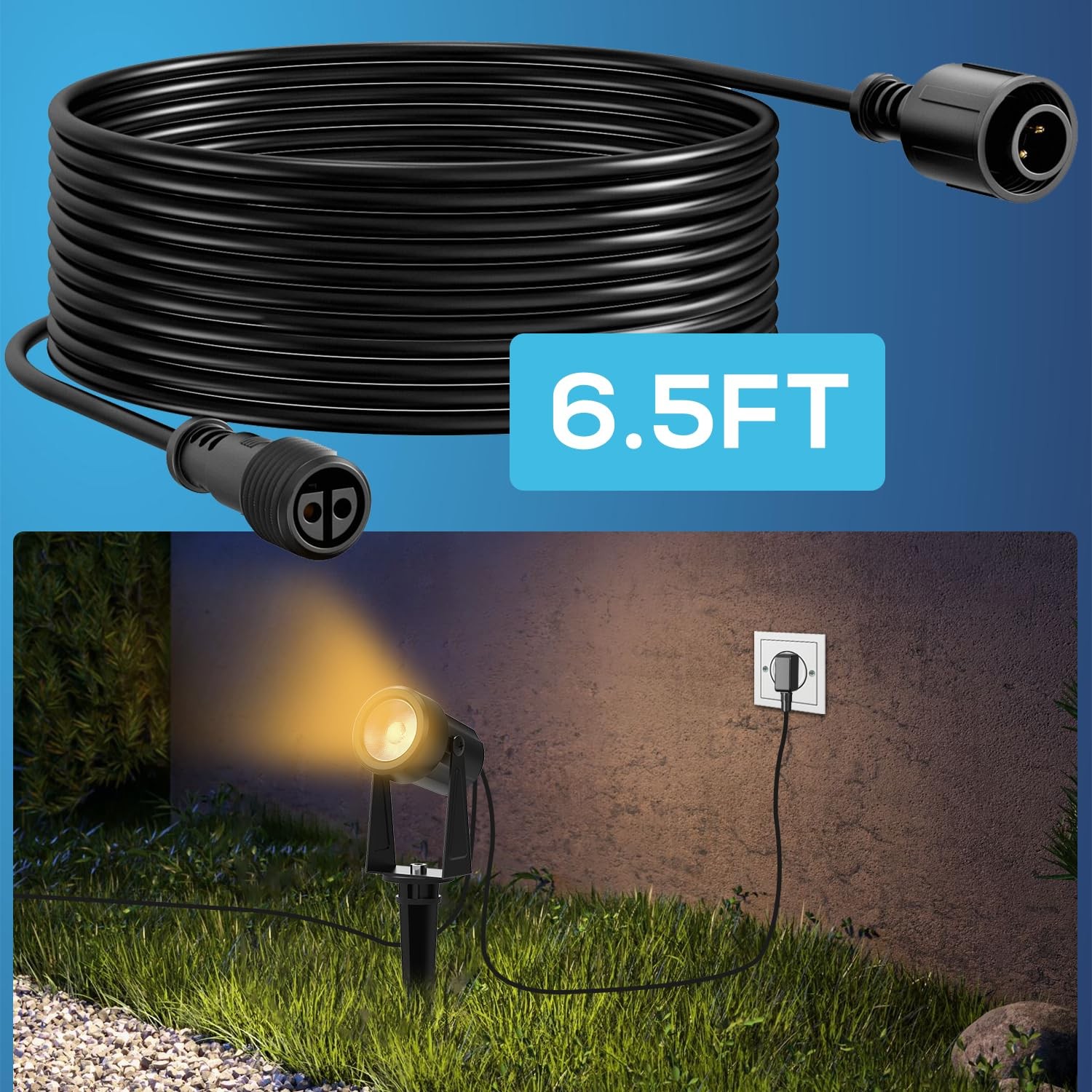 2pcs 6.5ft Extension Cord (with 2-PIN) is Designed for SUNTHIN Adapter Warm Whit