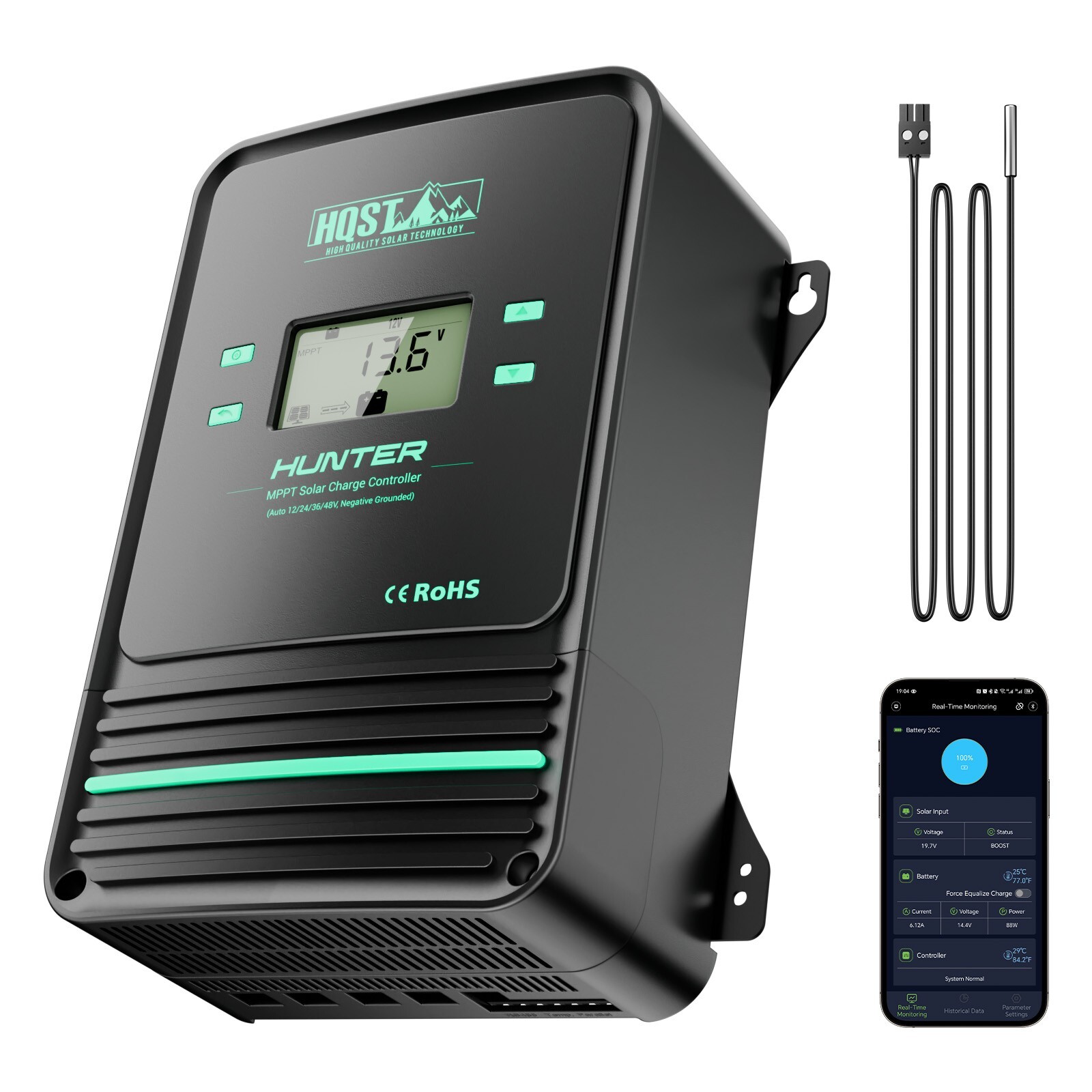HQST 12V/24V/36V/48V 100A MPPT Solar Charge Controller with Smart APP Control