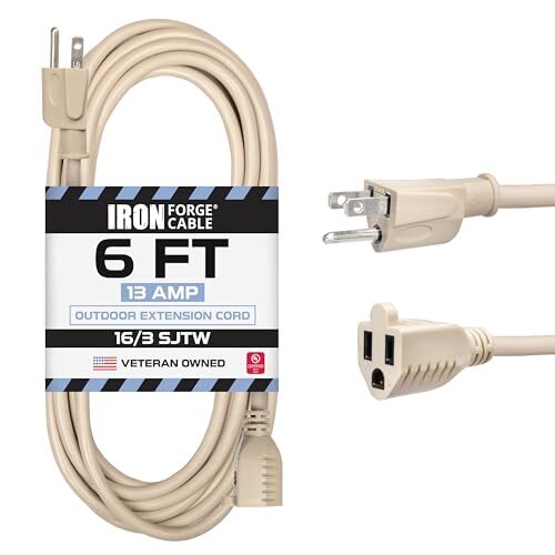 6 Ft Beige Extension Cord Indoor Outdoor,16/3 Heavy Duty Cable with 3 Prong Plug