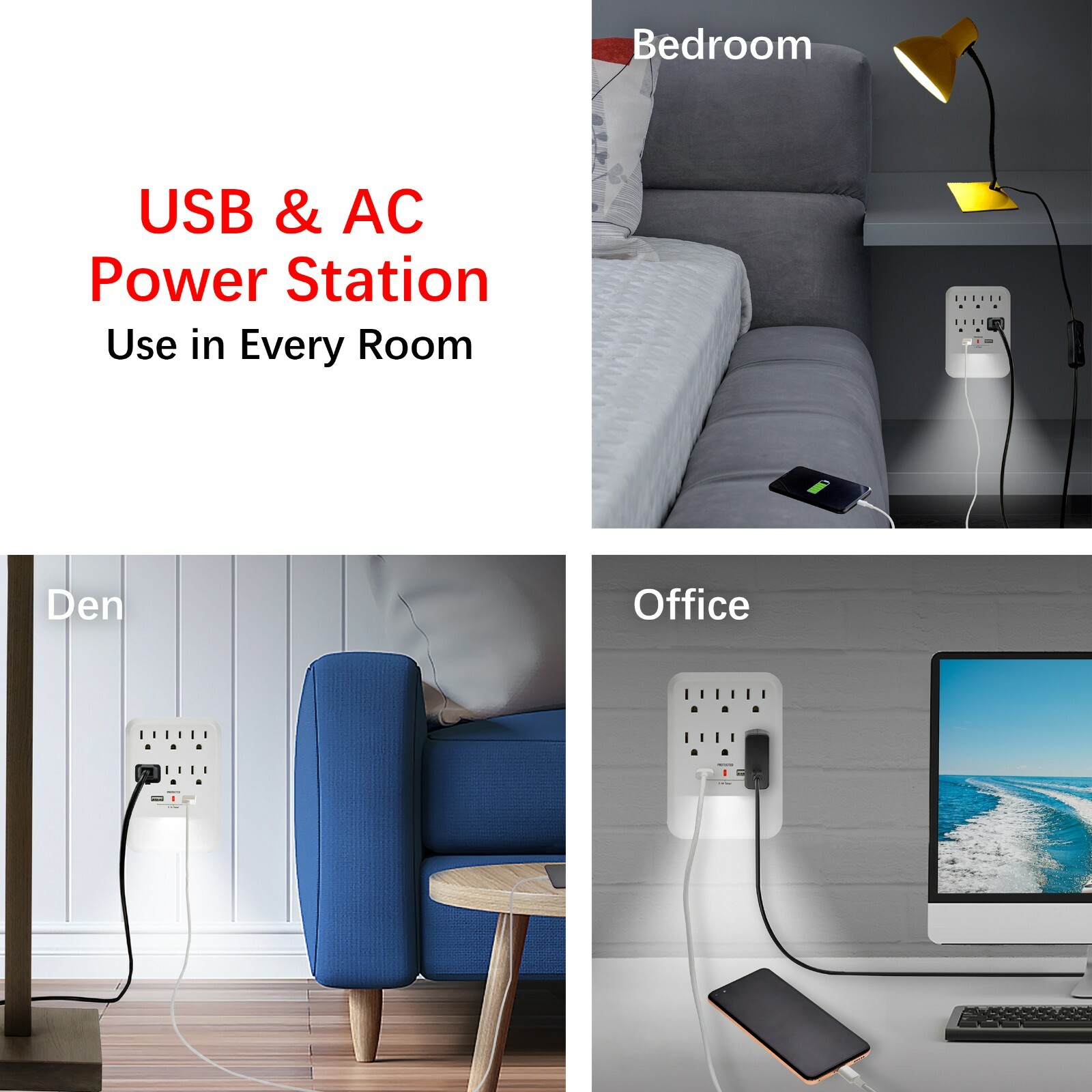 CP (2-Pack) 6-Outlet 600 Joule Wall-Tap w/ 2 USB-A & Nightlight, CP30005
