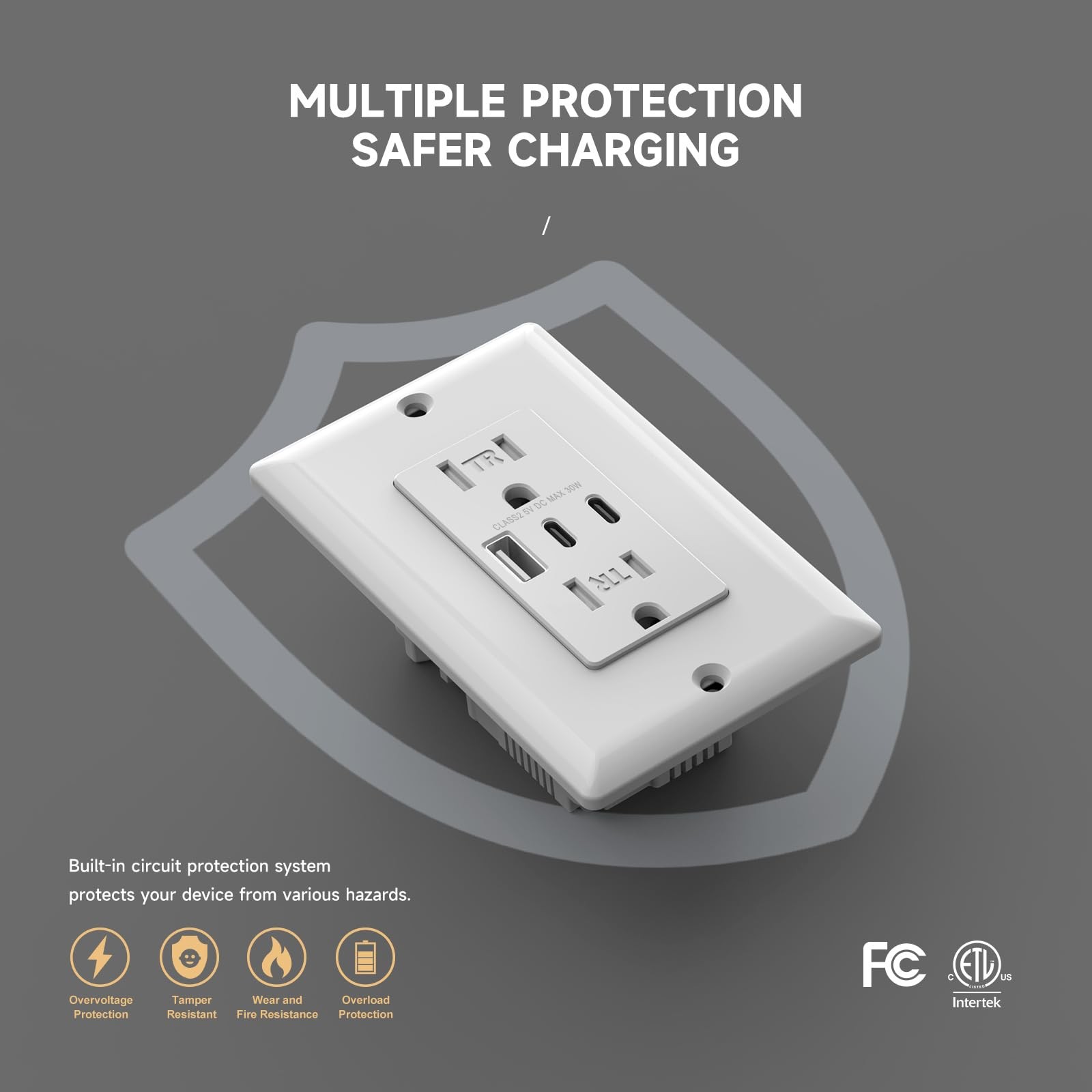 30W 6.0A USB Outlets, 15 Amp Duplex Tamper-Resistant Receptacle Plug with Dua…
