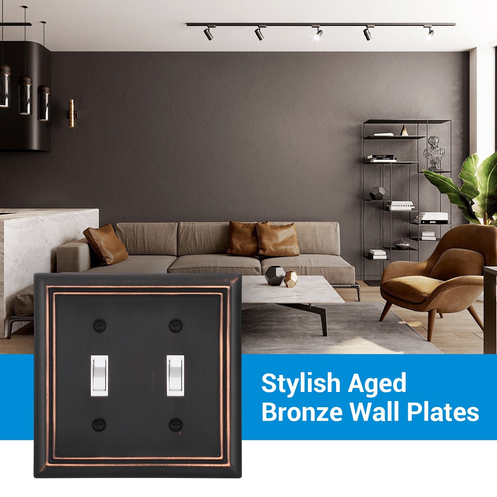 DEWENWILS Double Toggle Wallplates, Aged Bronze Light Switch Covers, 2 Pack