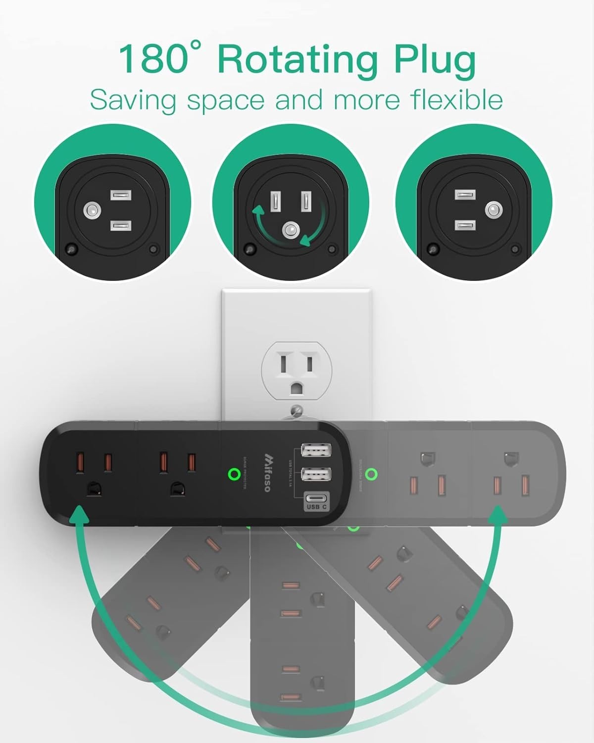 Compact 9 in 1 USB Power Strip with Rotating Plug – Ideal for Home & Travel