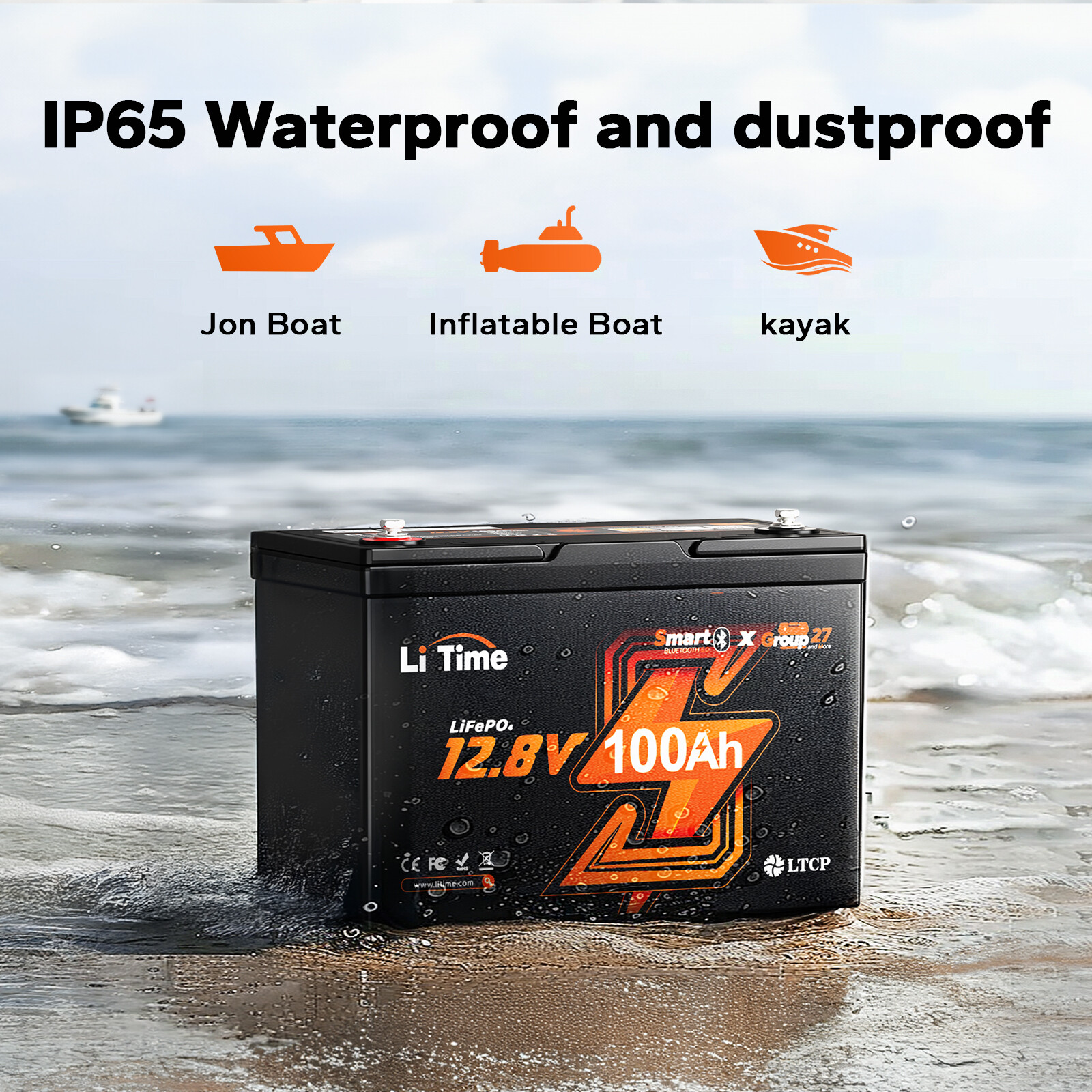 LiTime 12V 100Ah Group 27 Bluetooth LiFePO4 Lithium Battery For RV Marine Solar