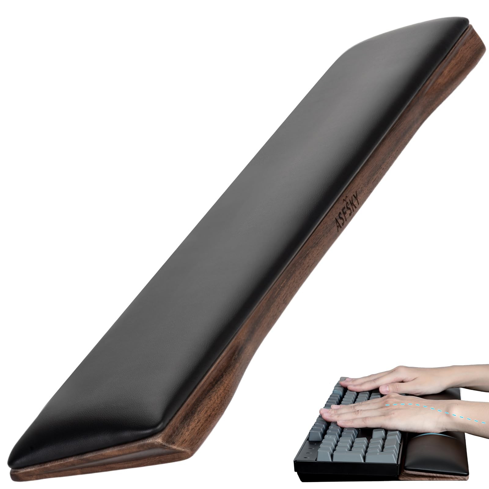 Keyboard Wrist Rest with Memory Foam Anti-Slip Rubber Base Ergonomic Wooden Wris