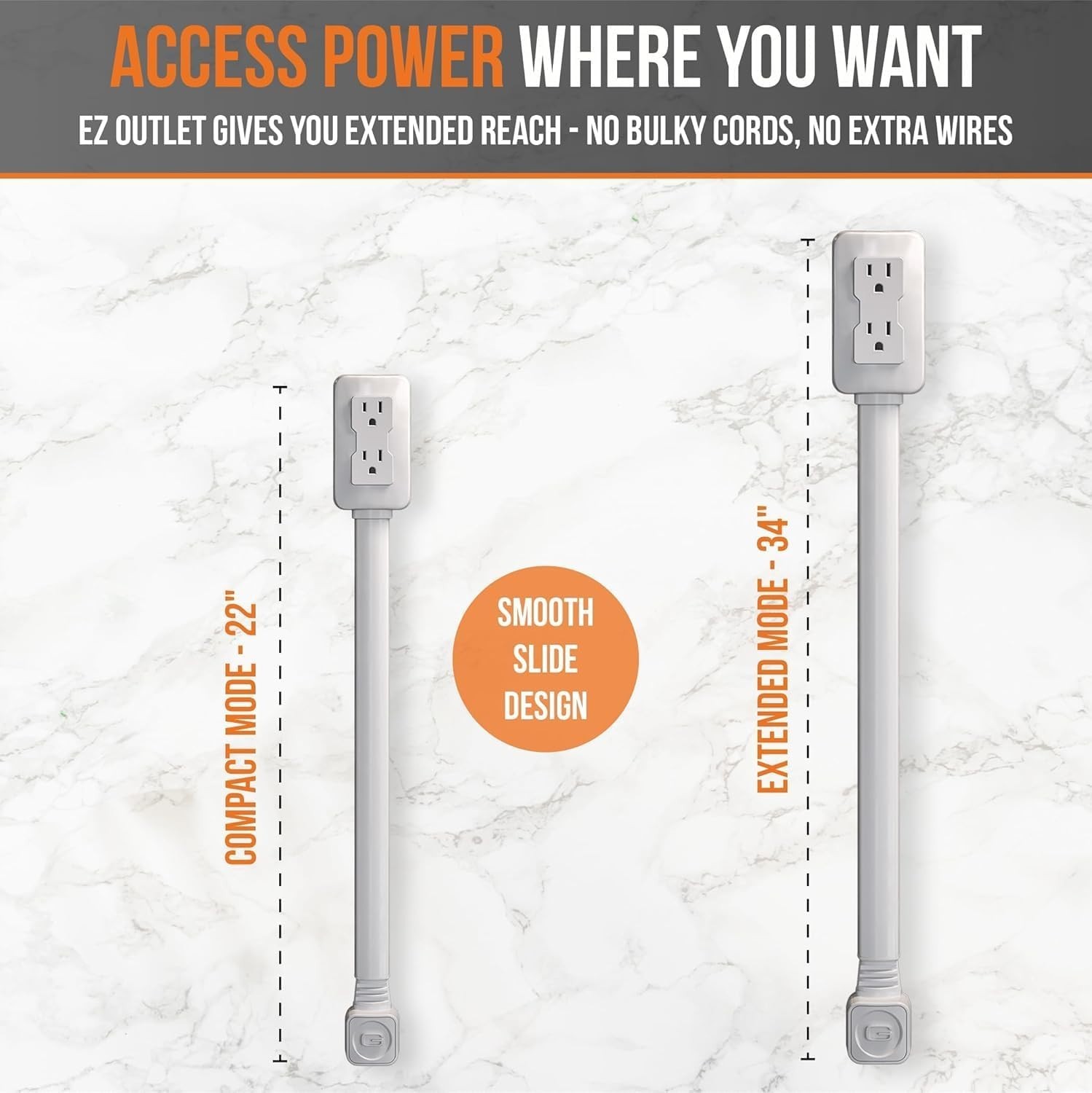 Electrical Outlet Extender with USB-A, USB-C, 2AC Outlets, 22-34 Inch Adjusta…
