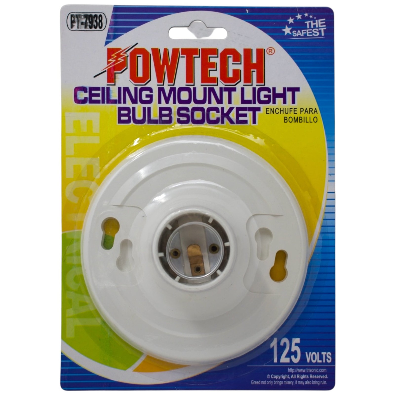 Ceiling Mount Light Bulb Socket – 125v – 15A – 1875w