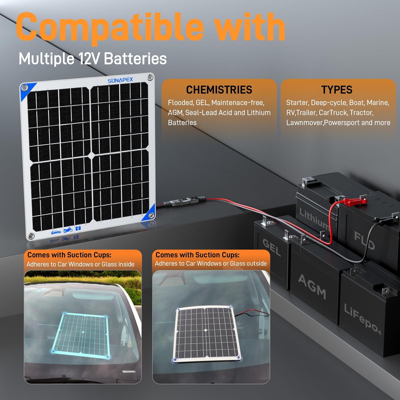 10W Solar Battery Charger Maintainer 12V Waterproof Solar Panel Trickle Charger