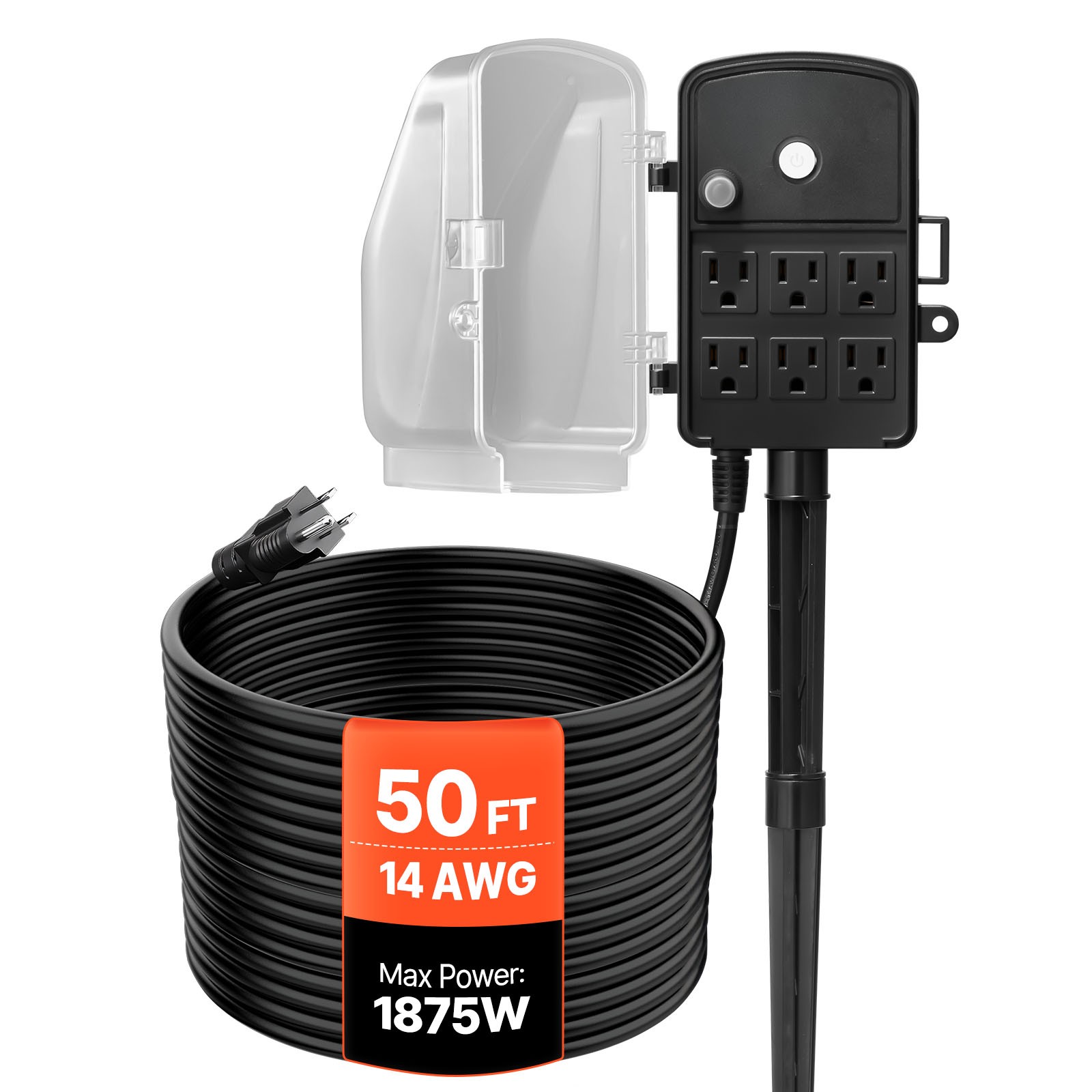VEVOR Outdoor Power Stake Waterproof Power Strip 6 Outlets 50 FT Extension Cord