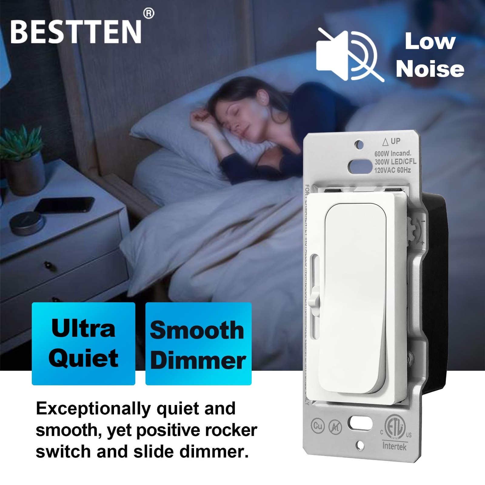 Bestten 10 Pack Super Slim Dimmer Light Switch Single Pole Or 3 Way Quiet Slide