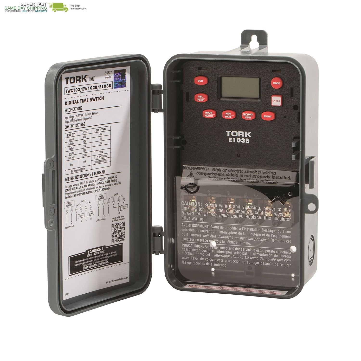 Control 24 Hour Time Switch, 120-277 VAC Input Supply, 1 Channel, DPST Output D