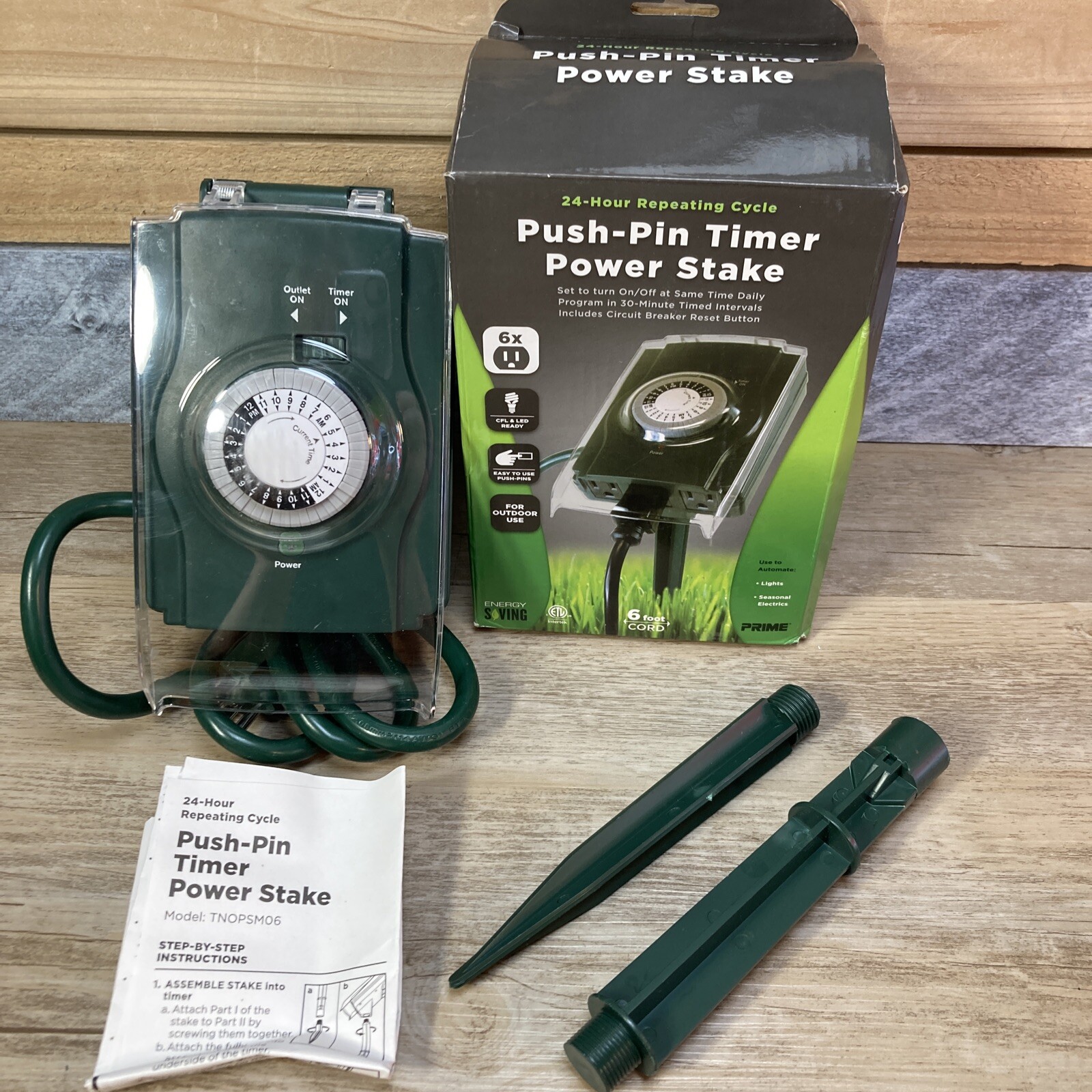 Outdoor Power Stake Timer 7 days Waterproof 6 Grounded Outlets Weatherproof