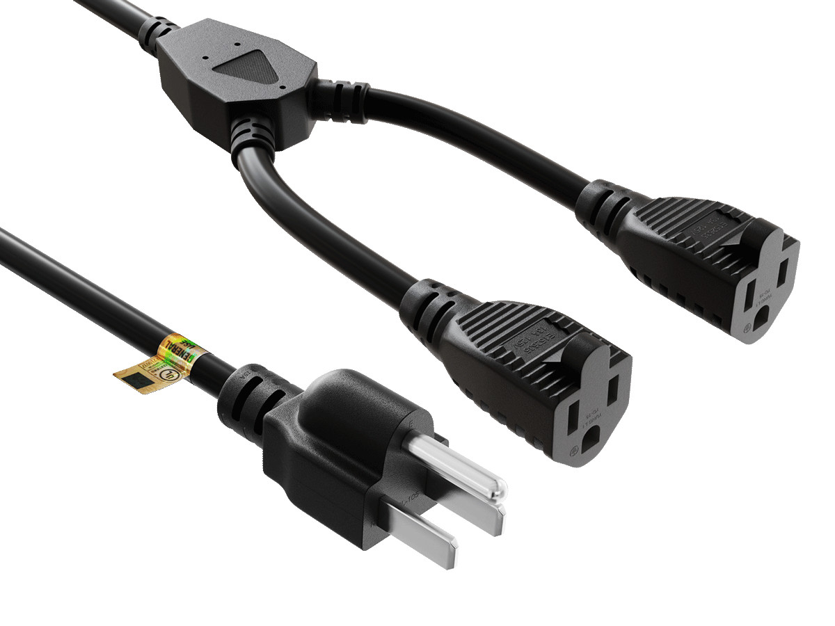 36 inches NEMA 5-15P to Dual 5-15R Power Extension Cord Splitter 14AWG 15A/12…
