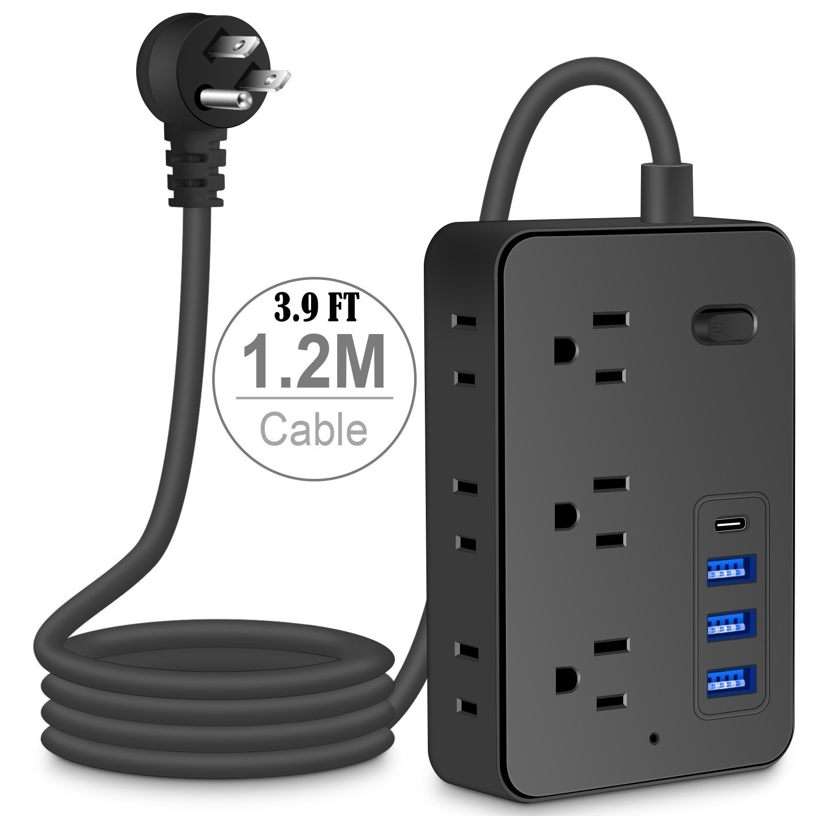 10-in-1 travel Power Strip 6 AC Outlets 4 USB Ports 3.9ft Extension Cord US Plug