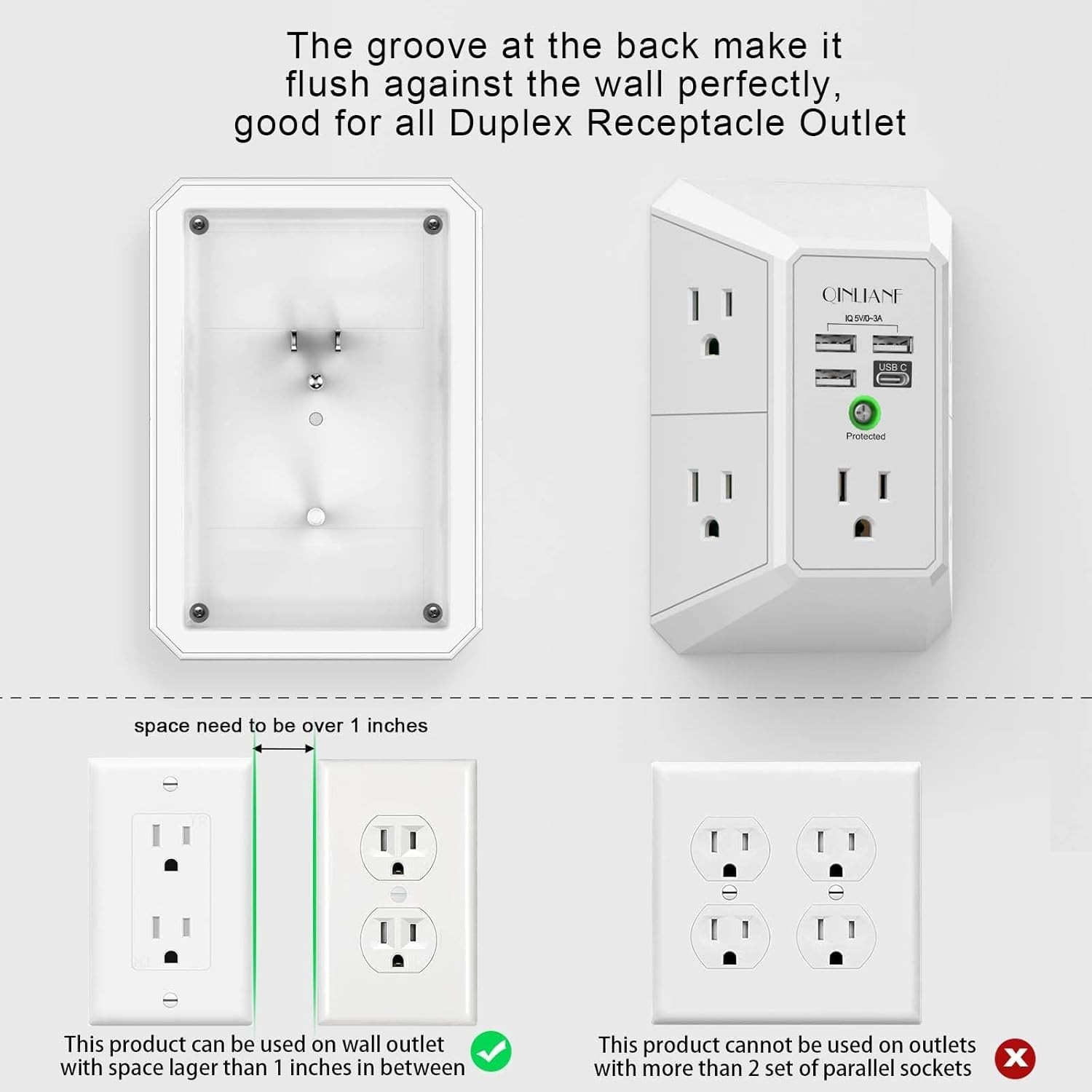 Multi Plug Outlet Surge Protector – POWSAF 5 Outlet Extender with 4 USB Ports(2
