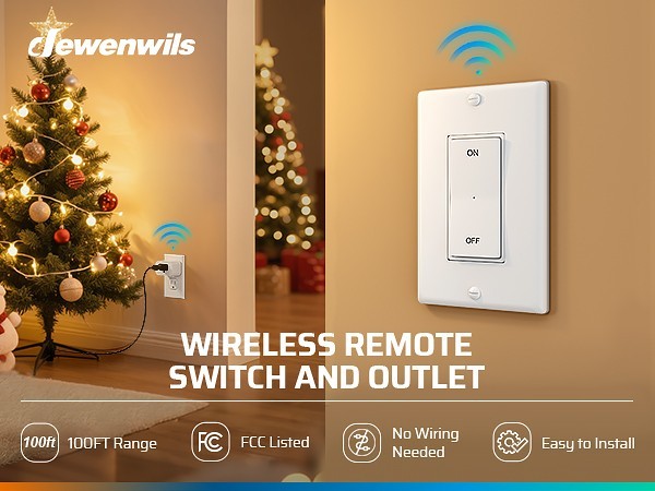 DEWENWILS No Wiring Wireless Light Switch Magnetic Remote Plug & Play 15A