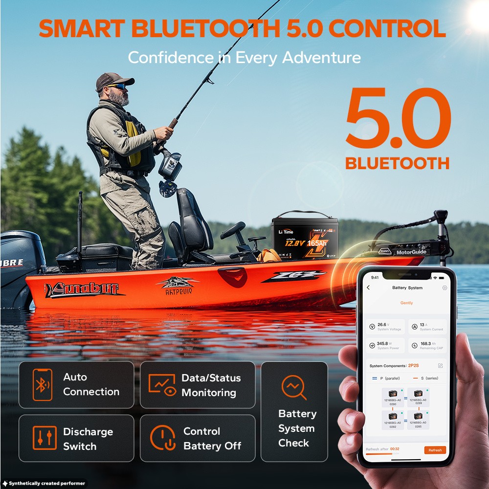 LiTime 12V 165Ah Bluetooth LiFePO4 Lithium Battery Deep Cycle For RV Boat Solar
