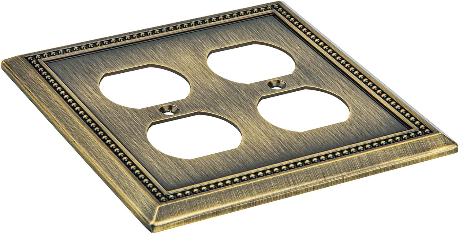 Traditional Beaded Decorative Switch Plate in Antique Brass for Classic Homes
