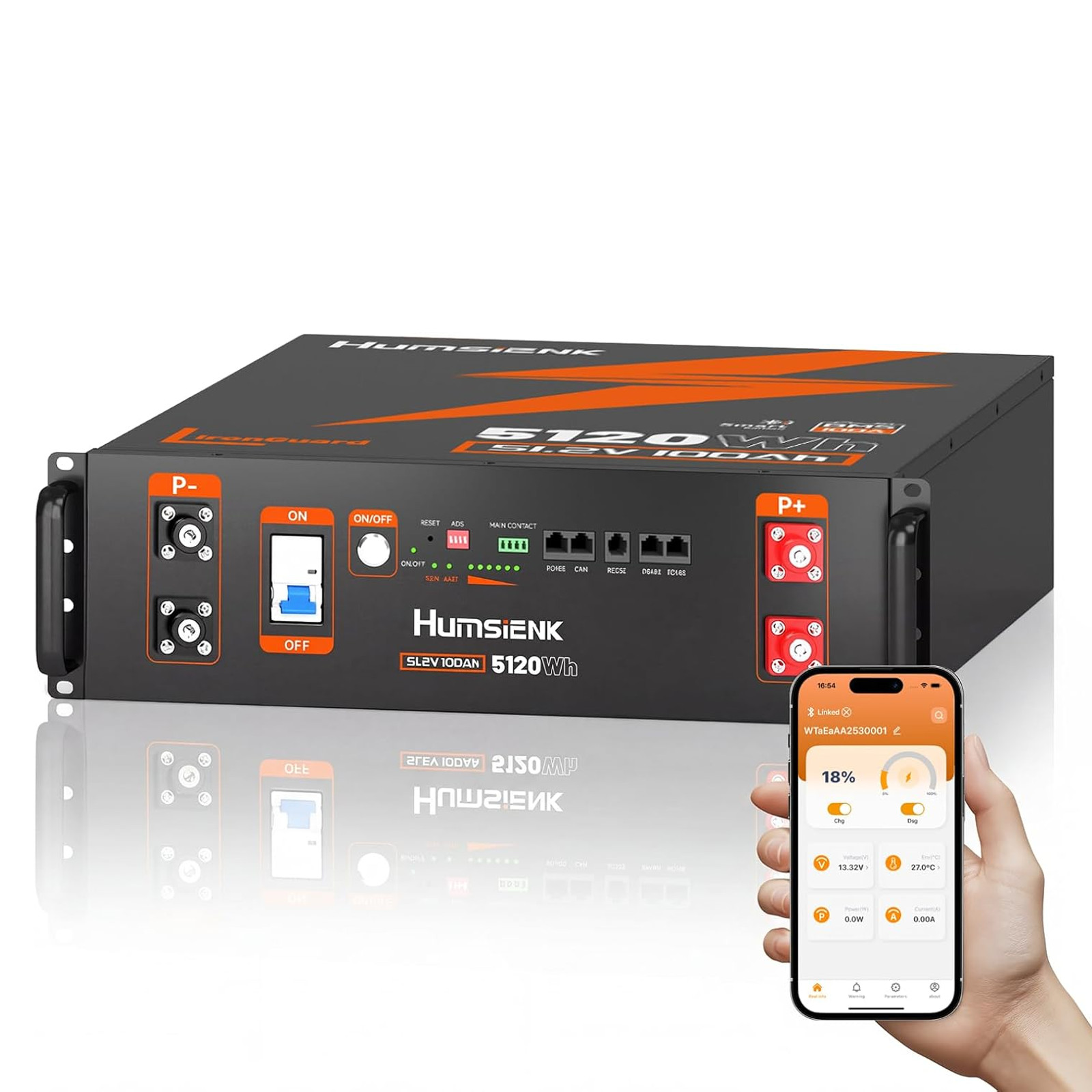 Humsienk 5120Wh 48V 100Ah LiFePO4 Battery 3U Server Rack Battery Backup Solar