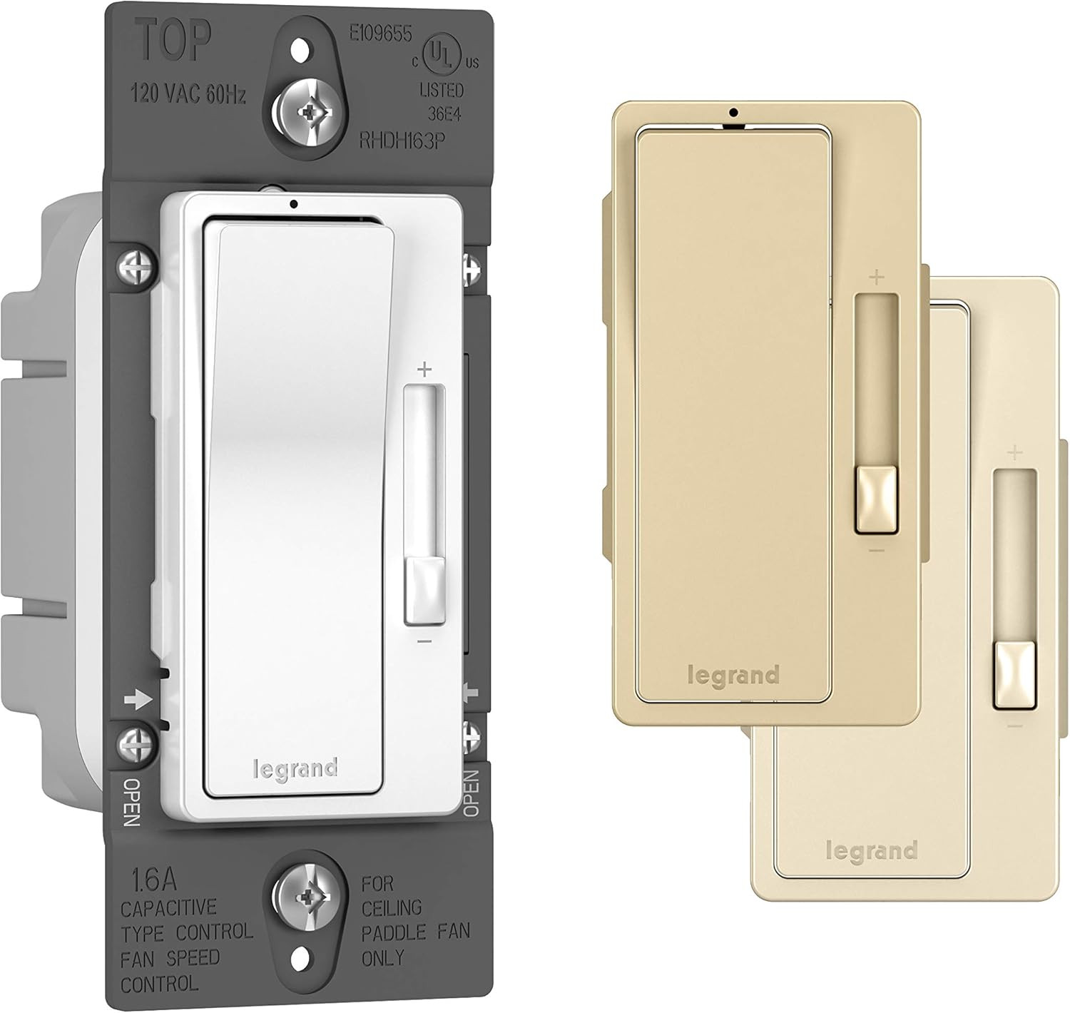 Radiant 1.6A Preset 3 Speed Decorator Rocker Fan Control Light Switch, for Smart