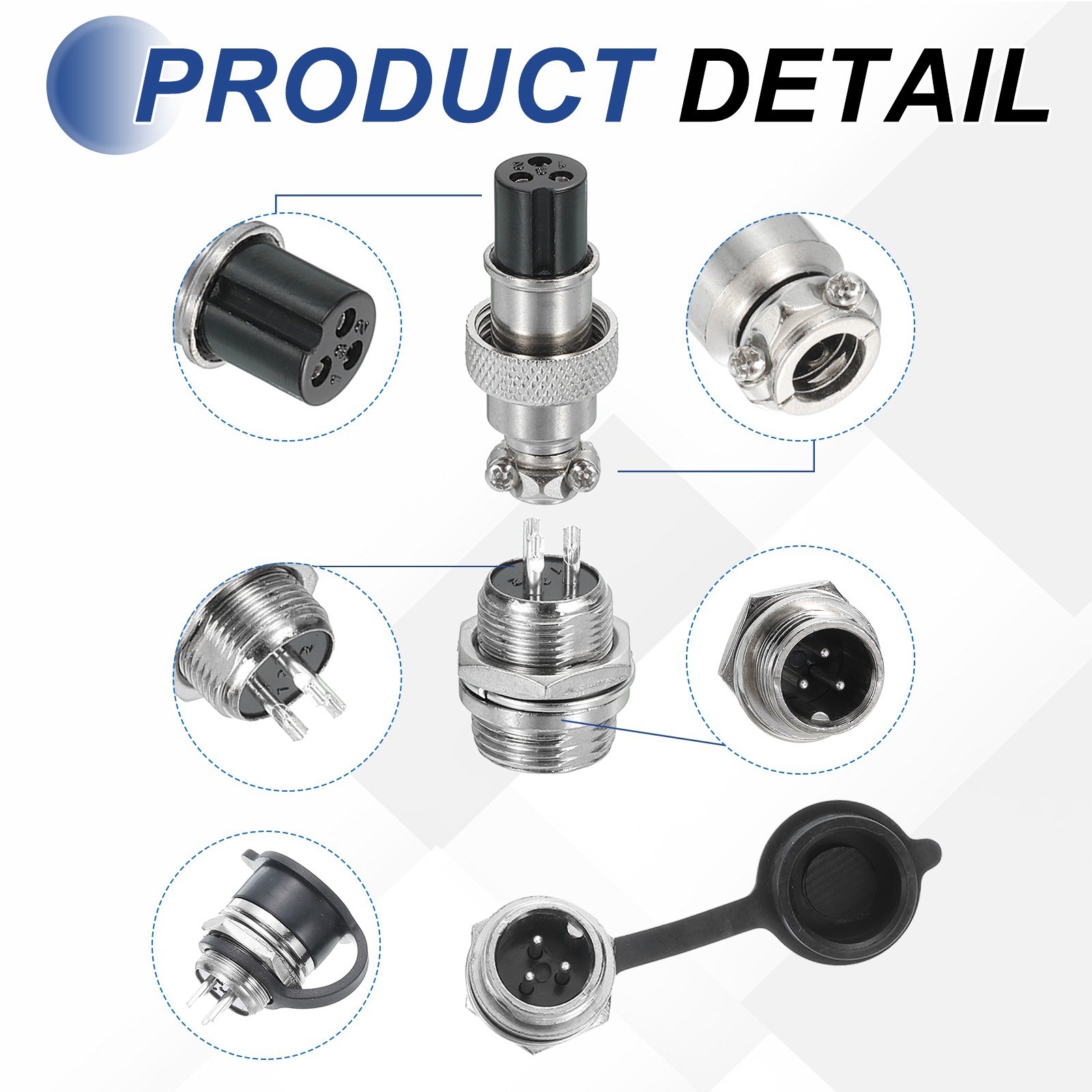 5Pcs 3 Pin Aviation Connector 300V 5A 16mm Metal Circular Connectors, Silver