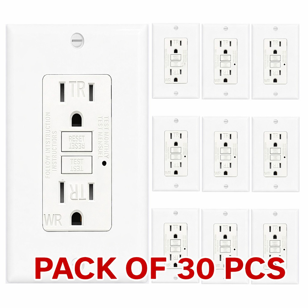 30PK GFCI 15AMPGFI Safety Outlet Receptacle w/ Wall Plate LED Indicator TR WR