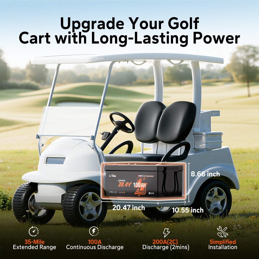 LiTime 36V 100Ah Bluetooth LiFePO4 Lithium Battery+Monitor+Charger For Golf Cart