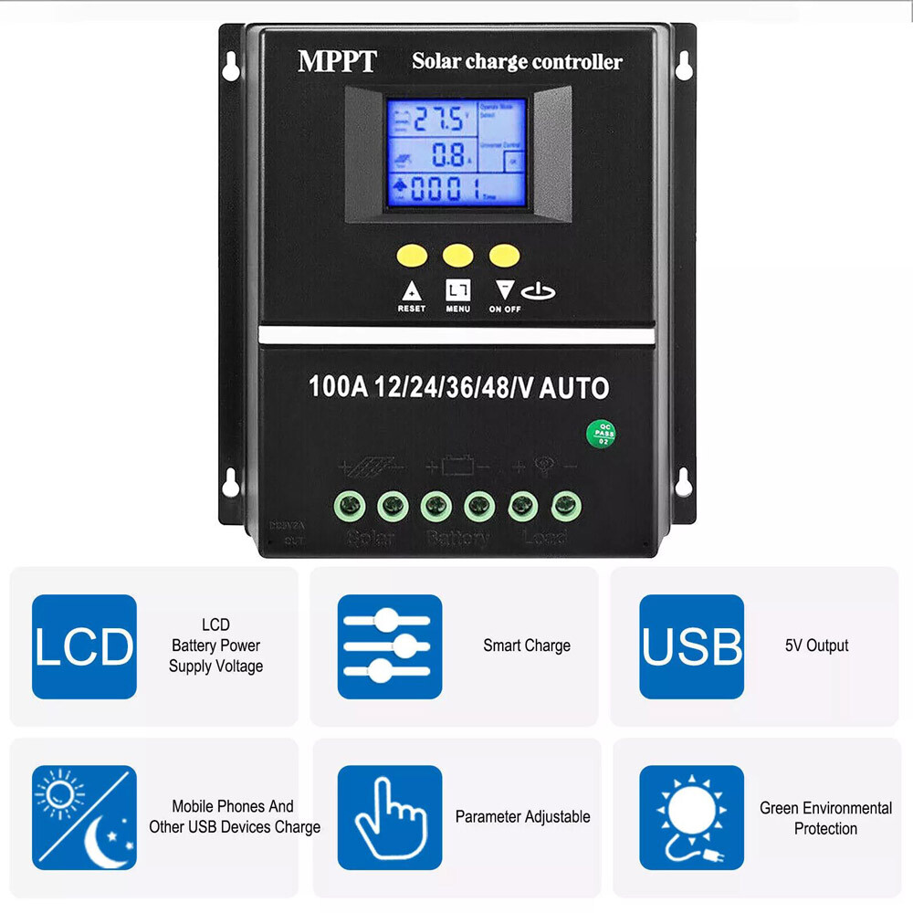 4000W 100A MPPT Solar Charge Controller USB 12V 24V 36V 48V PV Battery Regulator