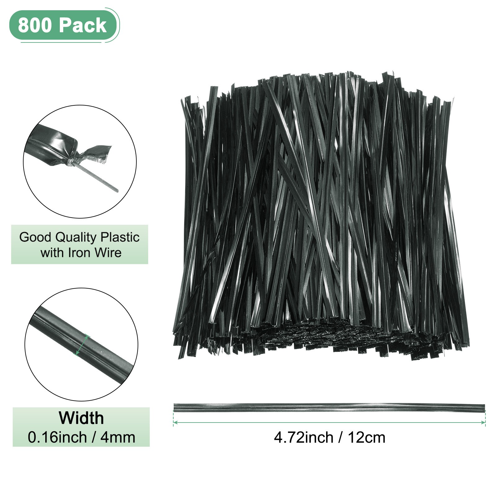 800Pack Metal Twist Ties, 12cm Metallic Twists Tie Bags Twisty-Ties Black