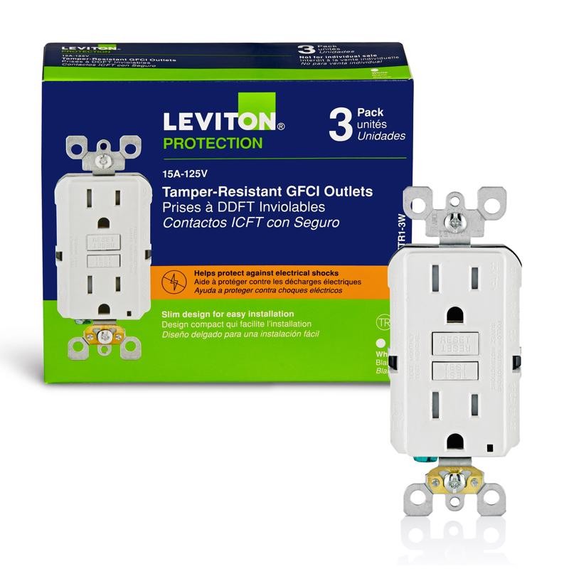 Leviton SmartlockPro 15A 125V Duplex GFCI Outlet 3 Pack – White (3 Pack)