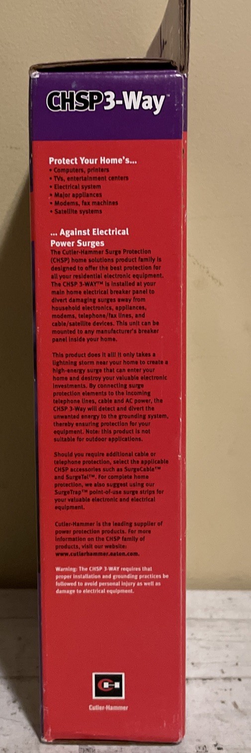 Cutler Hammer CHSP-3 Way Full Home Surge Protector 40,000 Amps/Phase 400 Volts