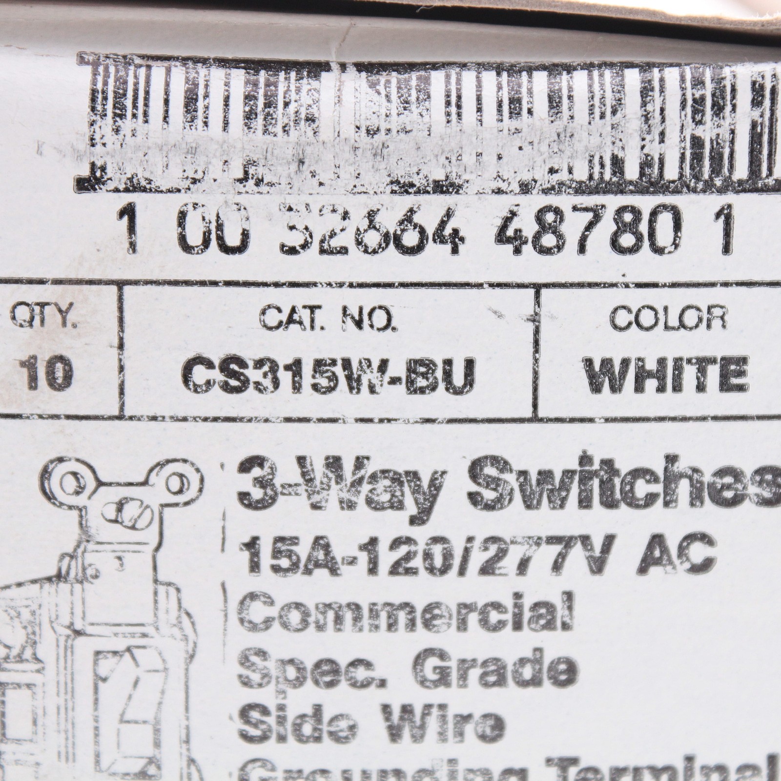 Eagle CS315W White 15A 3-Way Commercial Toggle Wall Light Switches 10pcs