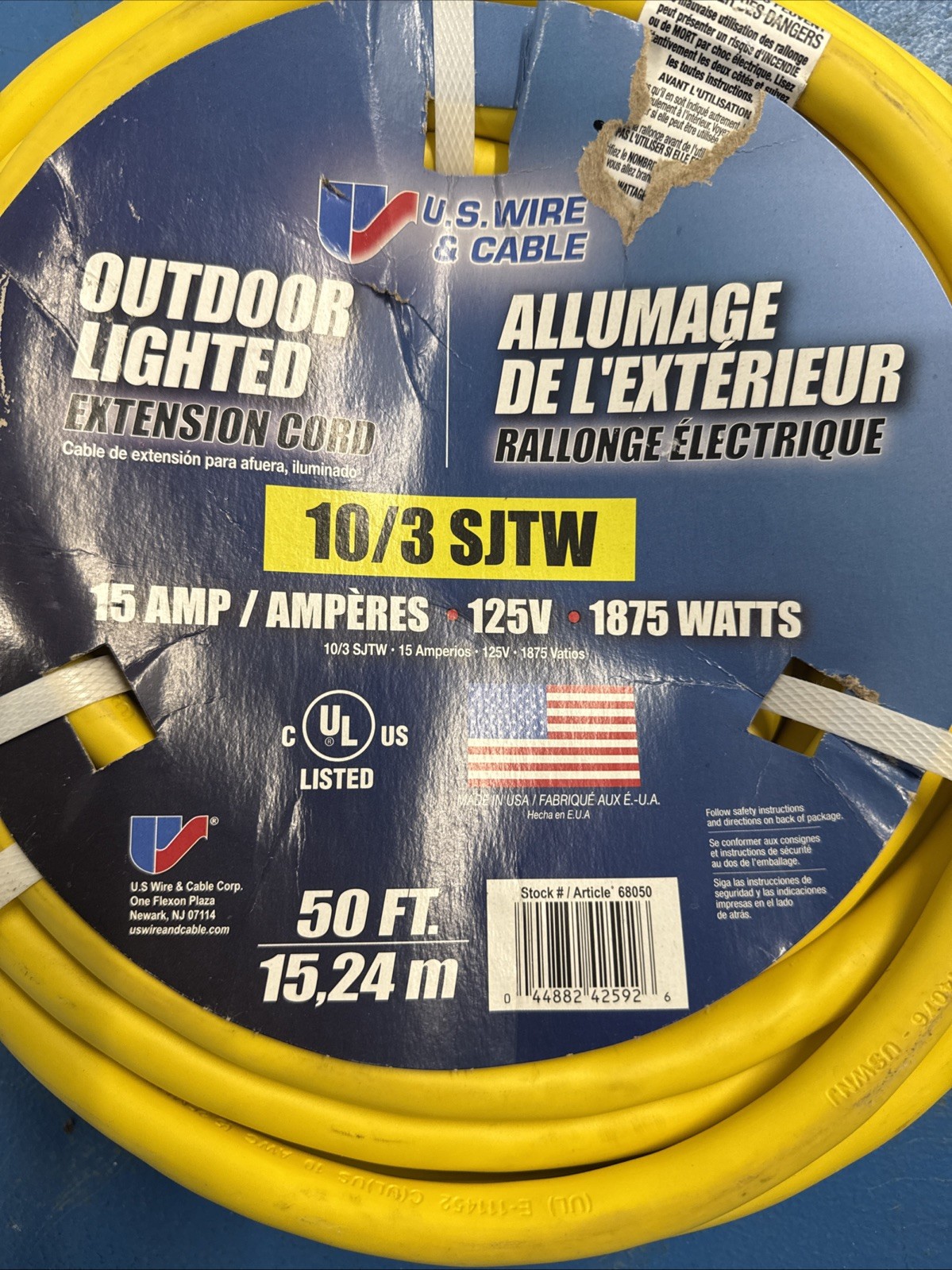 U.S. Wire & Cable – 50 FEET 15 AMP Outdoor Lighted Extension Cord 10/3 125v