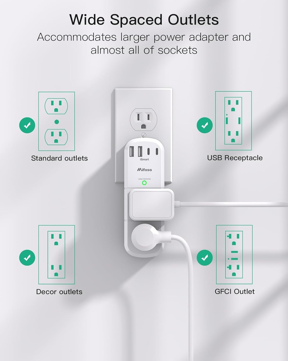 Surge Protector Outlet Extender – with Rotating Plug, 6 AC Multi Plug Outlet wit
