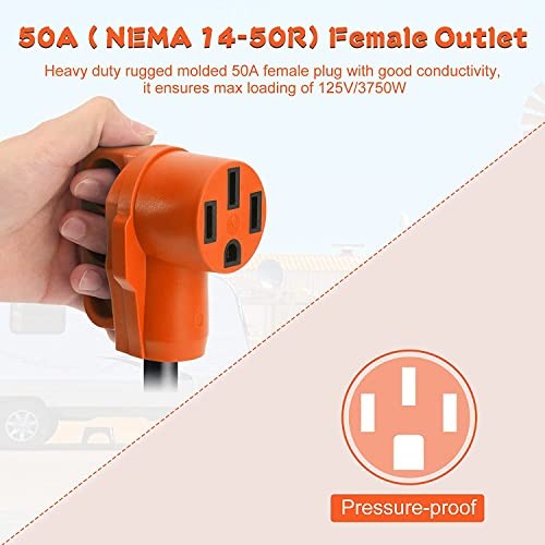 50 Amp to 110 Volt RV Adapter Cord, NEMA 5-15P Male to NEMA 14-50R Female 10