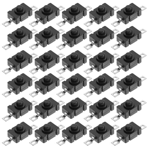 Latching Micro Push Button Switch on Off Flat 2 Pin with Hole, 30 PCS Self