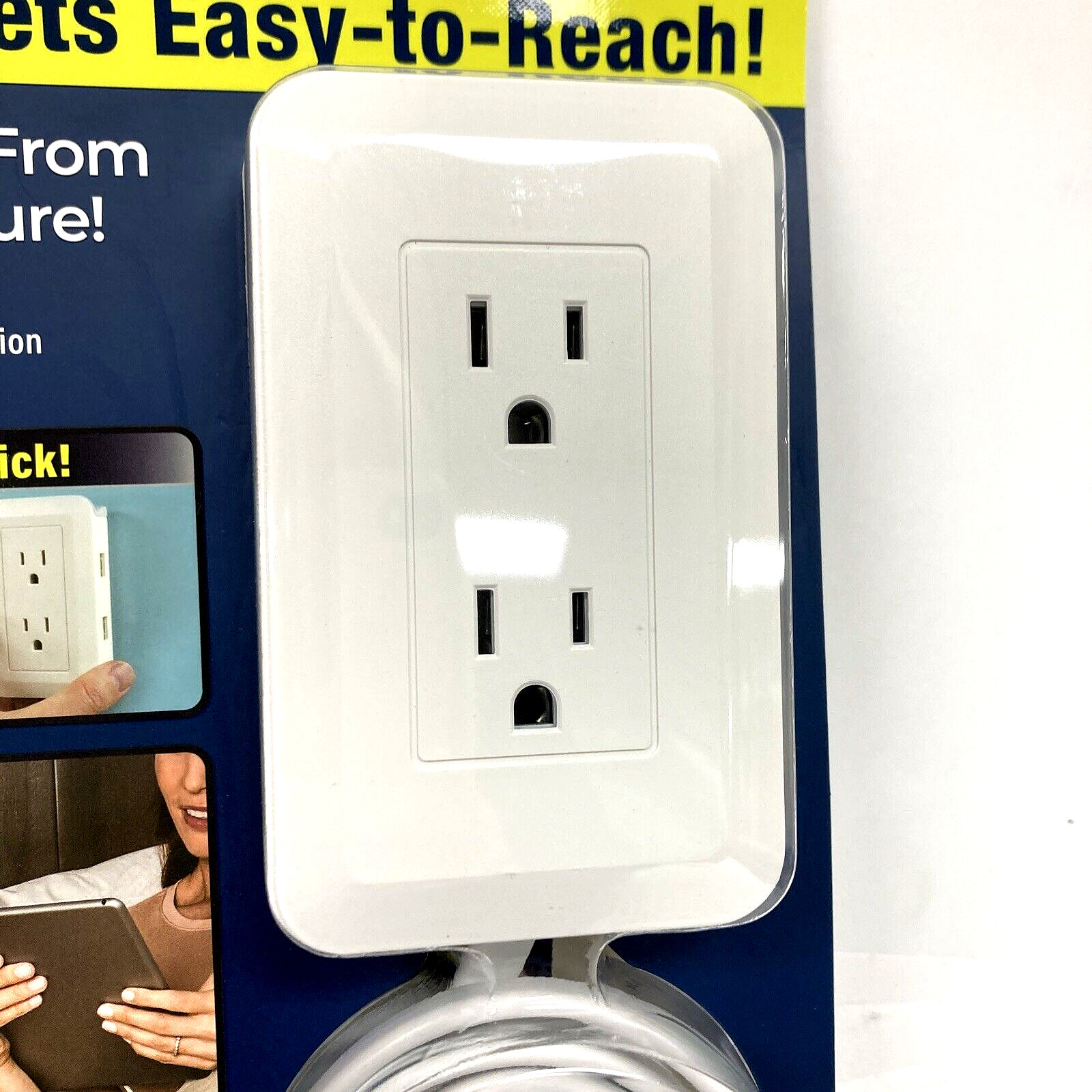 Presto Plug Wall Outlet Extender 4 ft Cord Peel & Stick As Seen On TV 2 AC 2 USB
