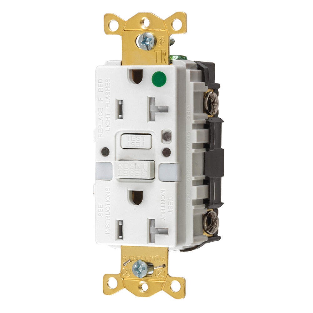 HUBBELL GFTRST83WNL Recept,Wht,20 A,GFCI,2P3W,Back; Side,1PK 45UG24