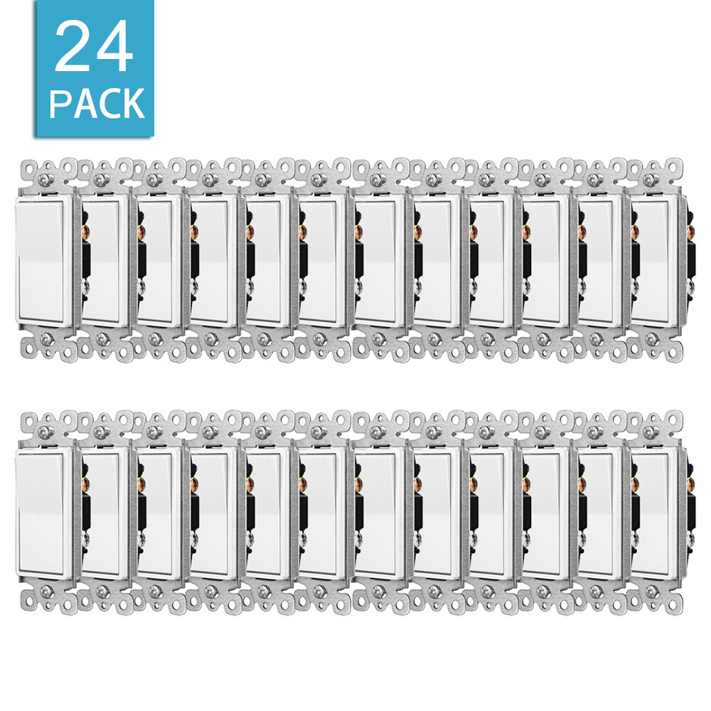 15Amp 120/277 Volt Decora Rocker Single-Pole Light Switch Wall White UL 24 Packs