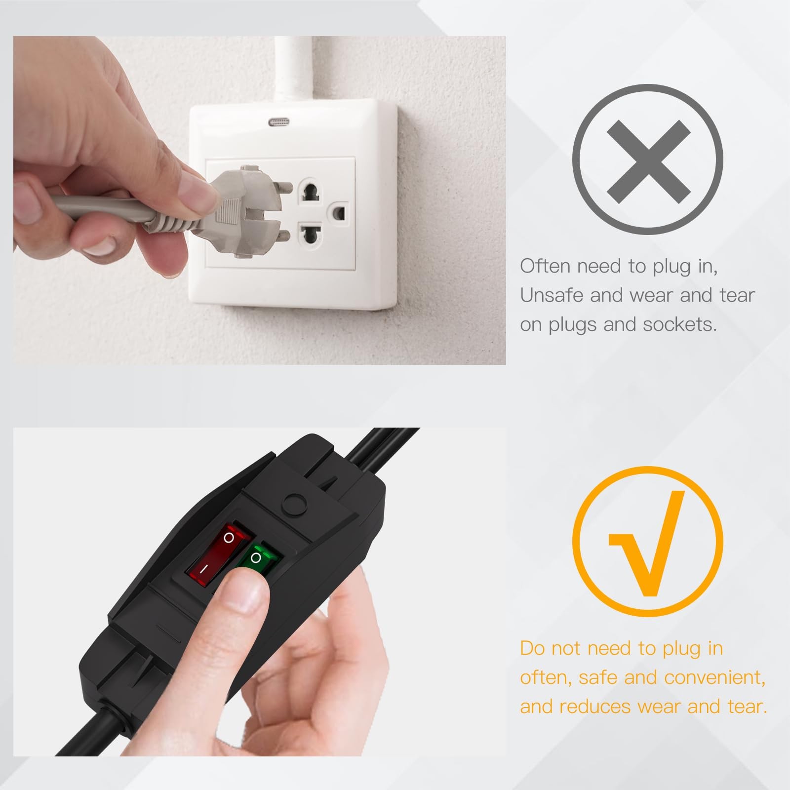 2-Way 3 Prong Extension Cord with ON/Off Switch,3 Prong,Y-Splitter, Pimary 14AWG