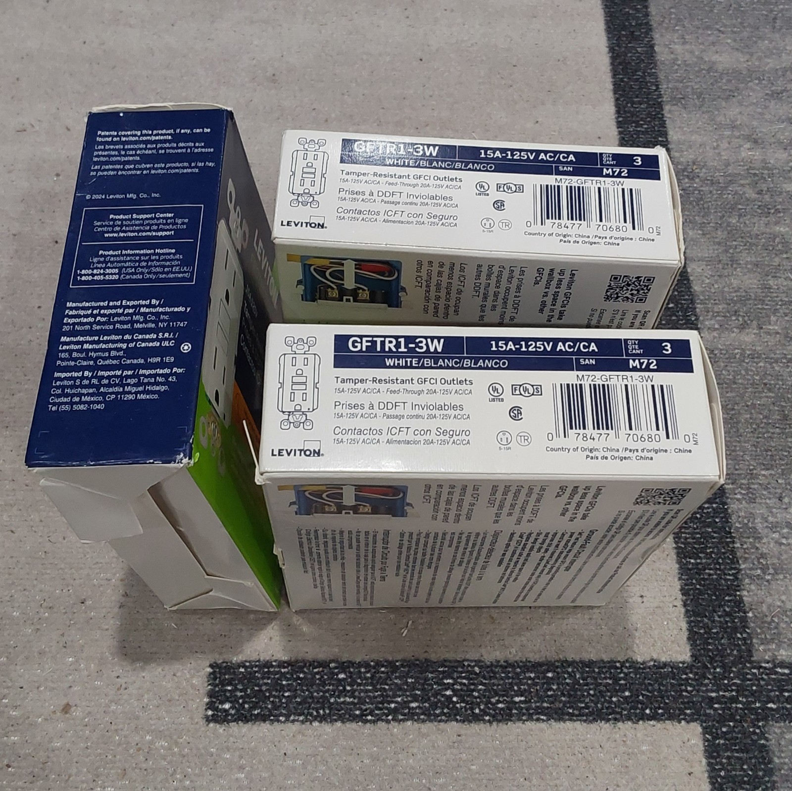 Leviton GFTR1-3W White 15A 125V Thermoplastic Tamper Resistant GFCI LOT OF 3 O**