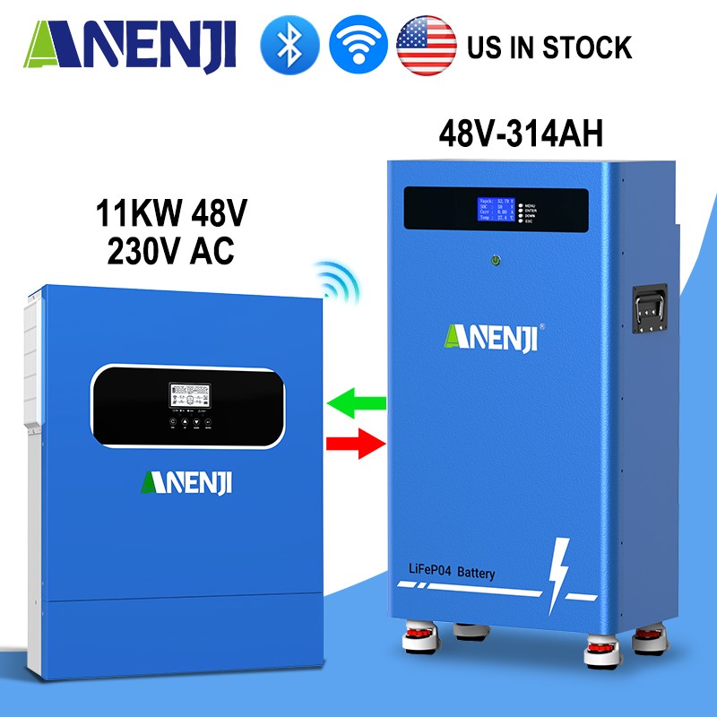16KWh 48V 314Ah LiFePO4 Lithium Battery 51.2V + 11KW Hybrid Solar Inverter WIFI