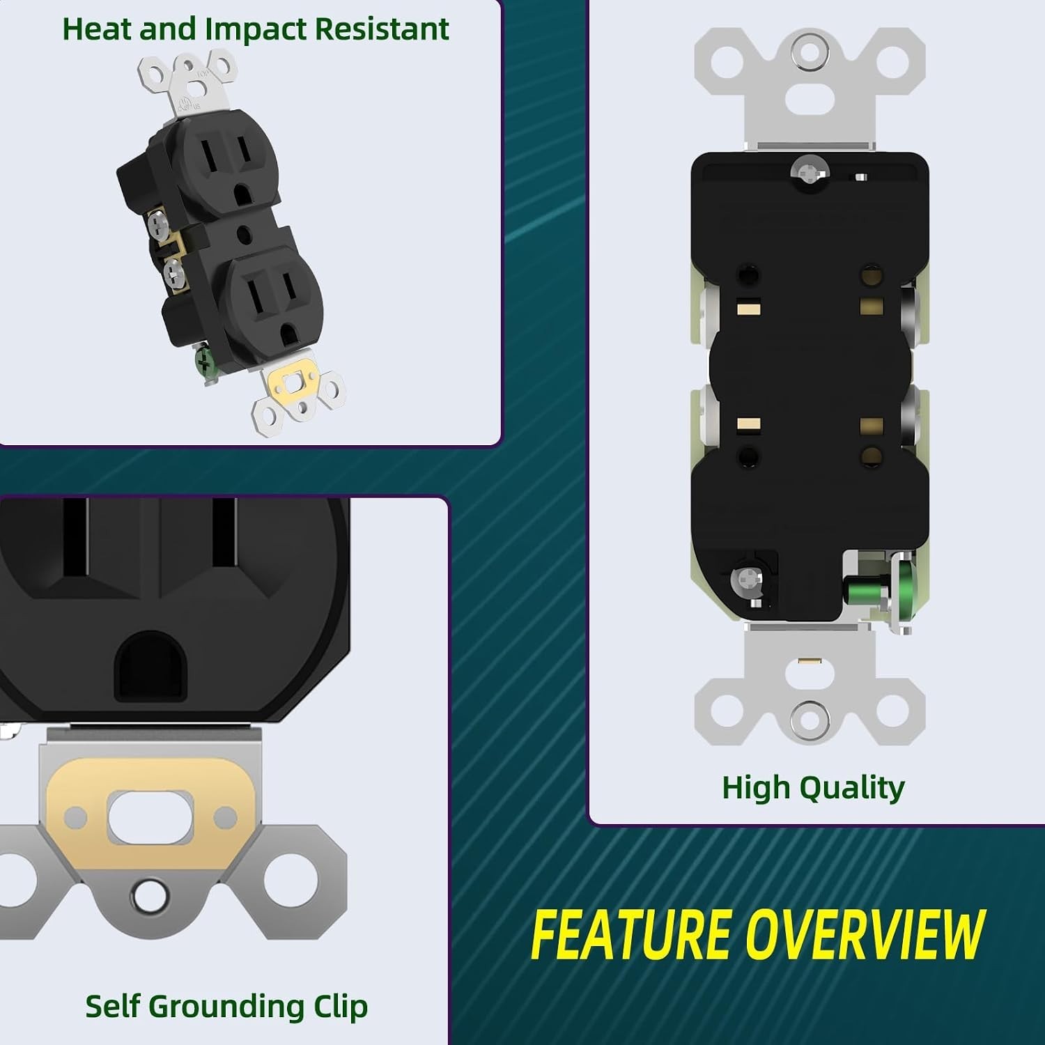 50 Pack Duplex Receptacle Outlets, 15A Standard Electrical Wall Receptacle