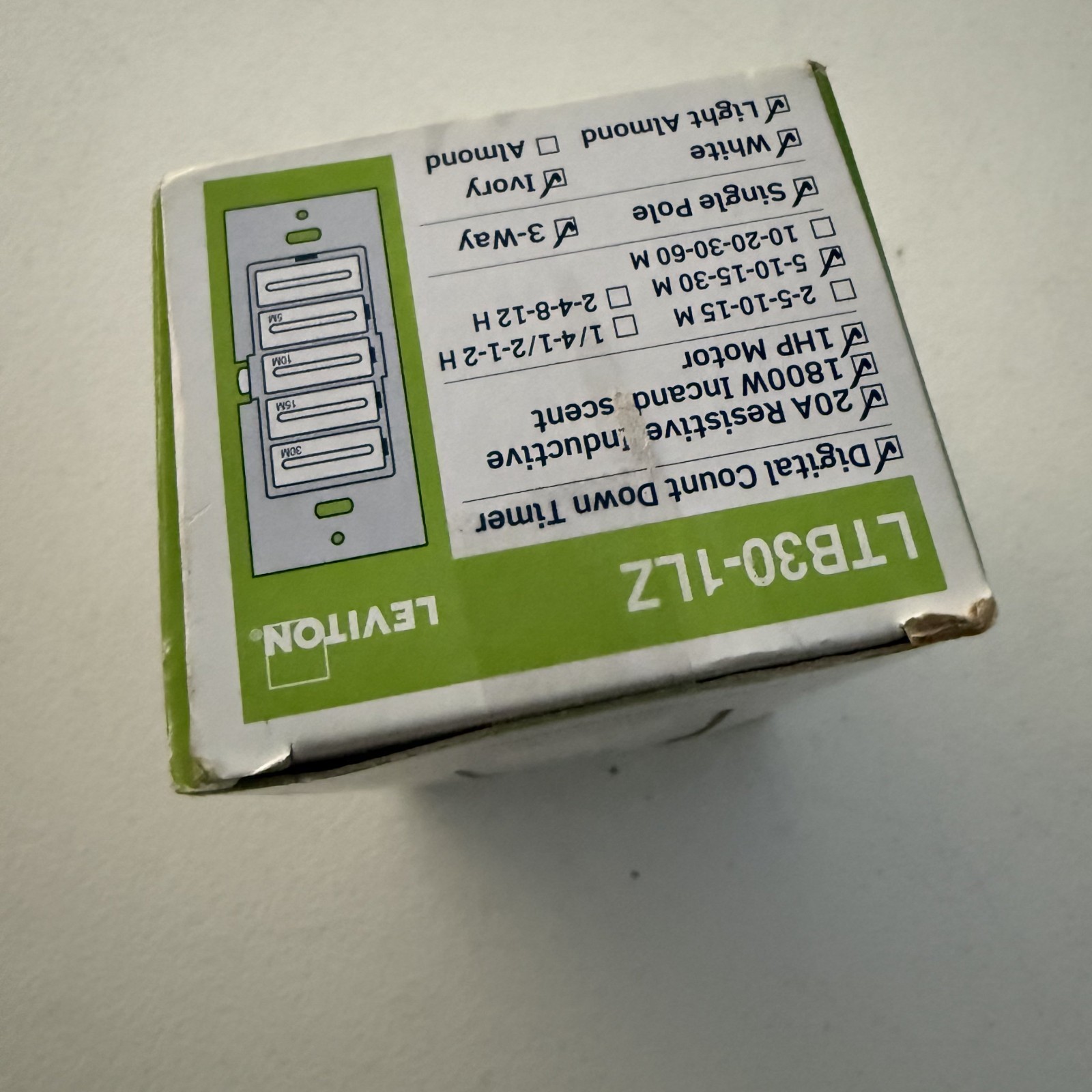 Leviton LTB30-1LZ Digital Countdown Timer 20A White, Ivory, Light Almond